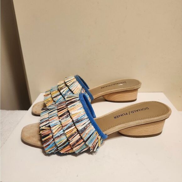 Donald J Pliner "Reise" Blue Raffia Fringed Slide Sandals Sz.6 Ret.$239 - Picture 2 of 7